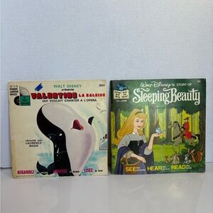 Lot of 2 Vintage Disney Read-Along Books• Sleeping Beauty + Valentine La Baleine